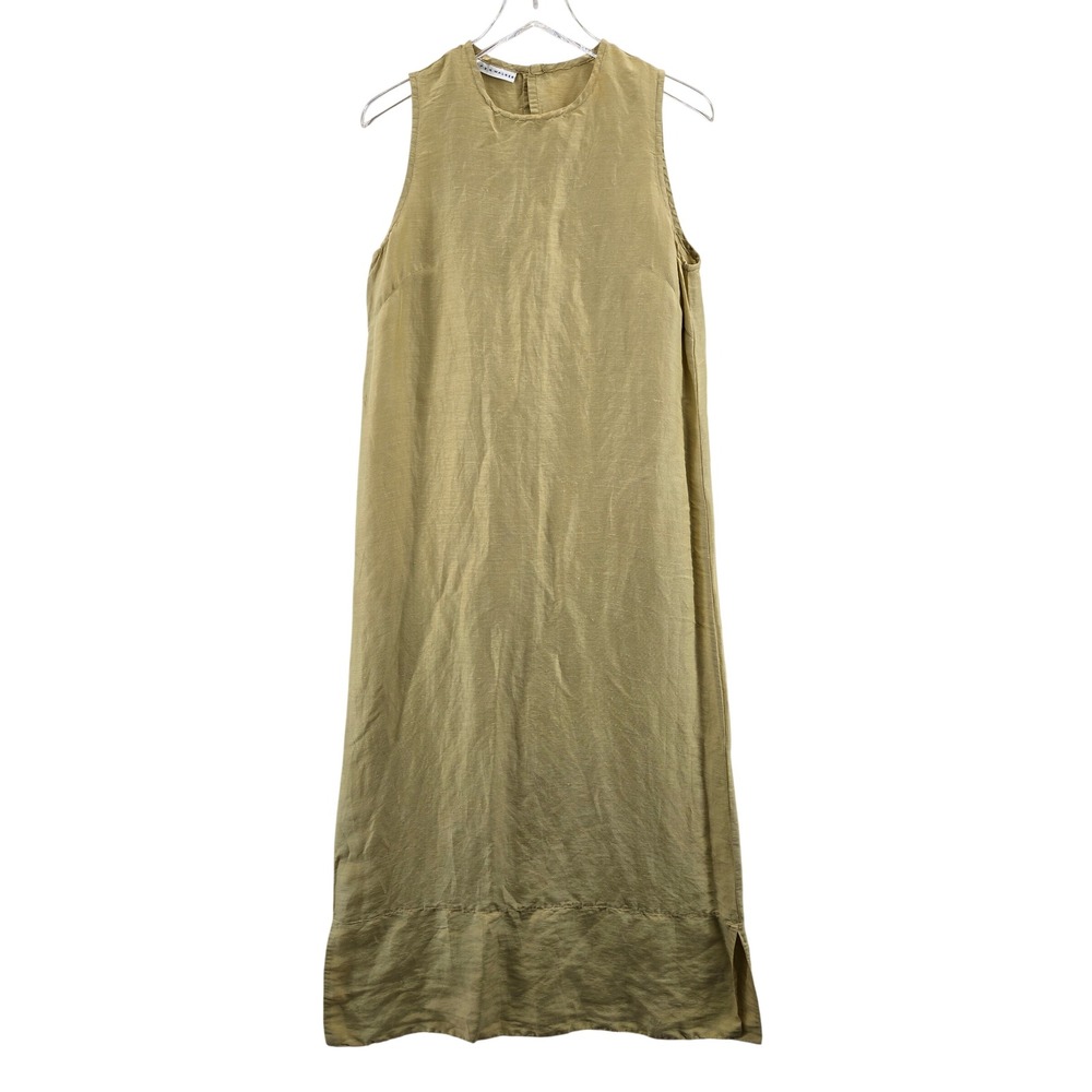 Bryn Walker Hemp Silk Sleeveless Midi Dress Yellow Green Womens Size S USA